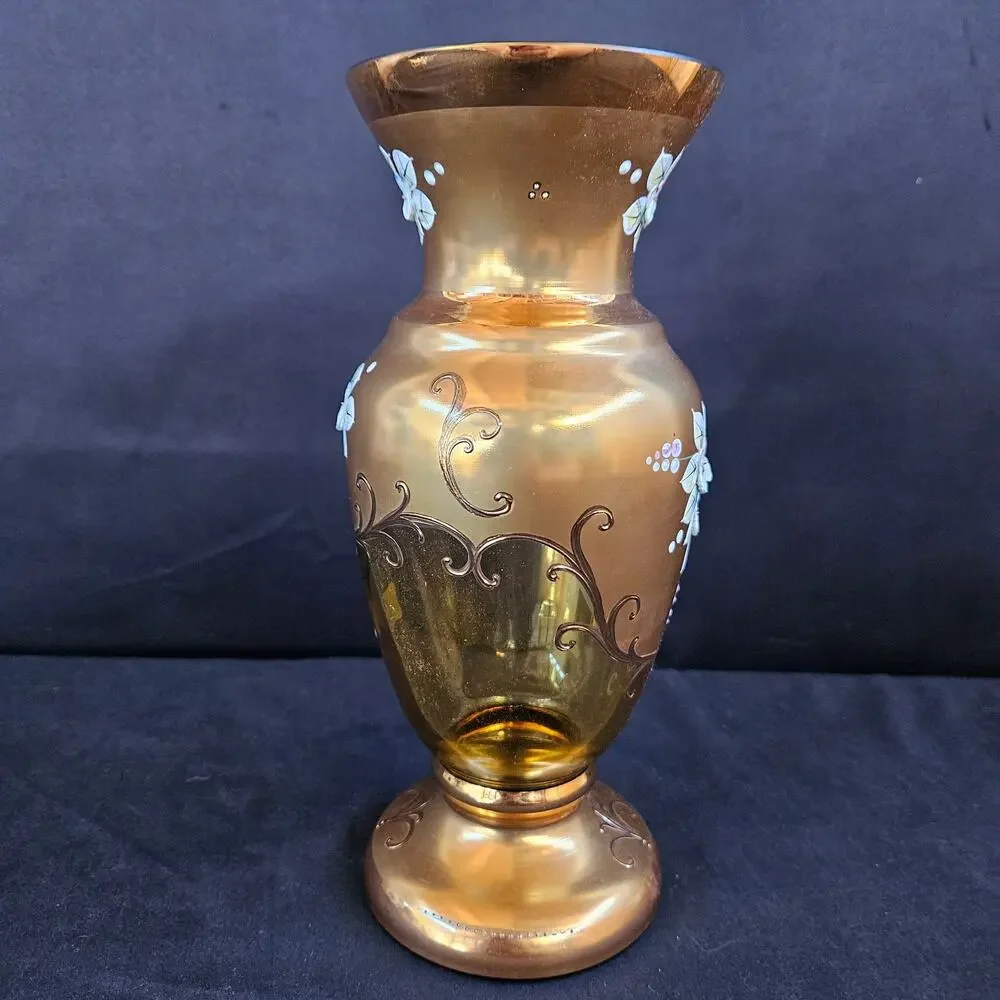 Egermann Gold Bohemian Glass‎ Vase with Enamel Hand Painting Czech 10